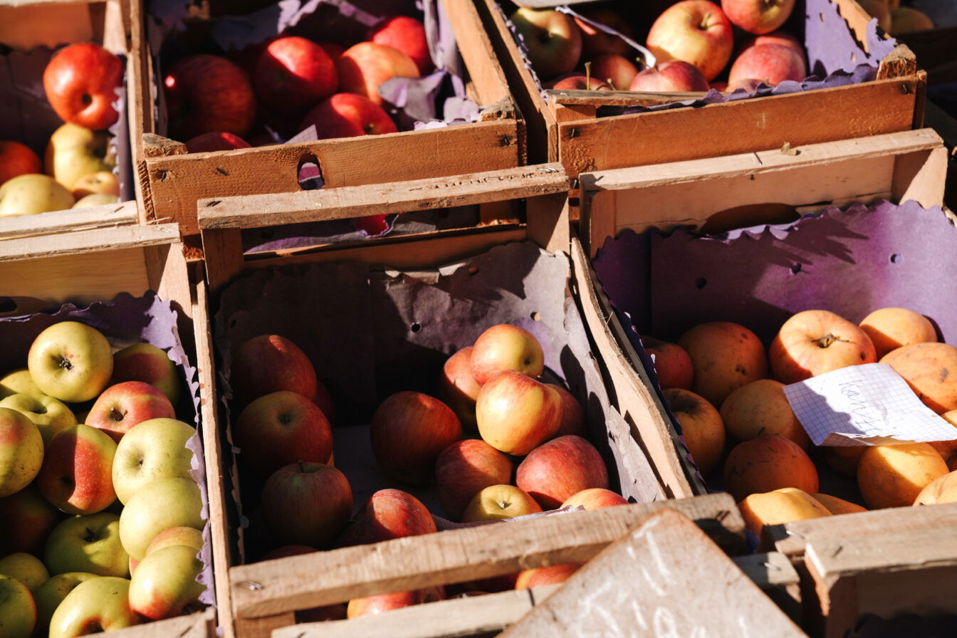 Apfelauswahl am Wochenmarkt in Bozen