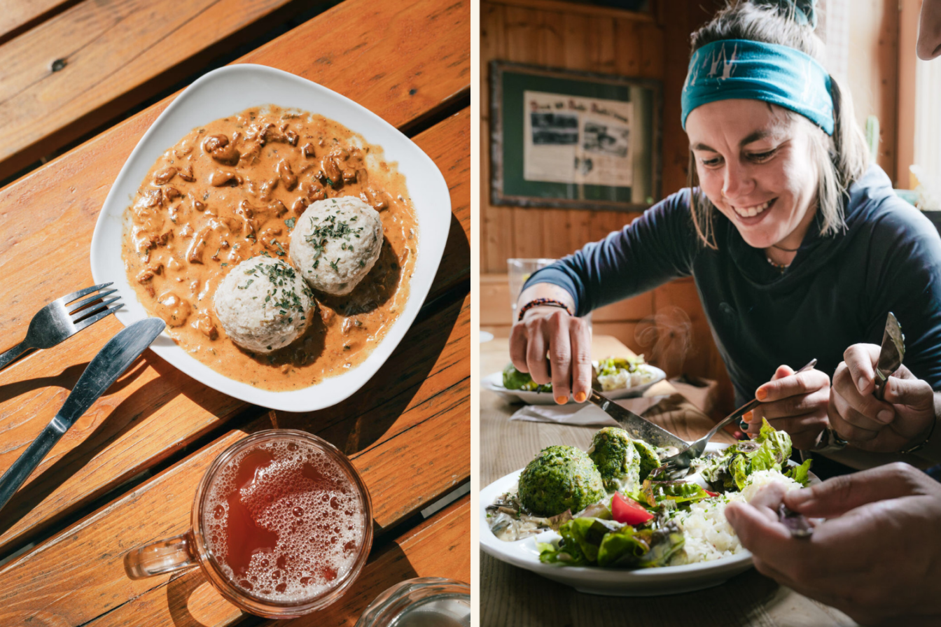 Rottenmanner Hütte vegane Speisen mit Gulasch und Knödel